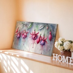 Pink and Purple Fuchsia Flowers Watercolor Canvas Wall Art Floral Print Decor