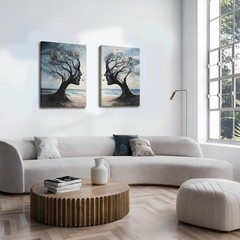 2 pcs Tree of Life Canvas Framed Wall Art Gothic Tree Painting Picture Surrea…