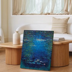 Impressionist Style Canvas Wall Art Blue Water Lilies Pond Landscape Painting
