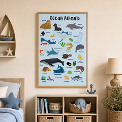 Ocean Animals Kids Learning Chart Poster, Sea Life Wall Decor | Multiple Sizes