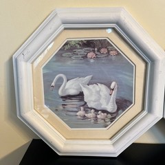 Vtg Homco Swan Pictures-Set of 2 – Hexagon Painted Frames Cottagecore ~READ~