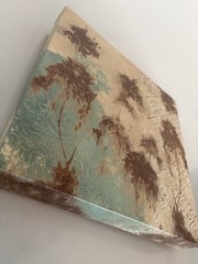 VTG Abstract Art Golden Teal Brown Simple Canvas Wall Portrait 12″x12″x2″