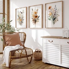Watercolor Floral Prints, Set Of 3, Vintage Wall Art, Farmhouse Style