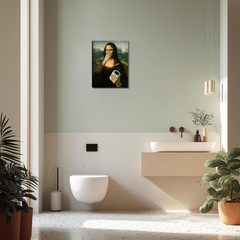 Funny Mona Lisa Canvas Wall Art for Bathroom Decor, Vintage Humor Amusing Toilet