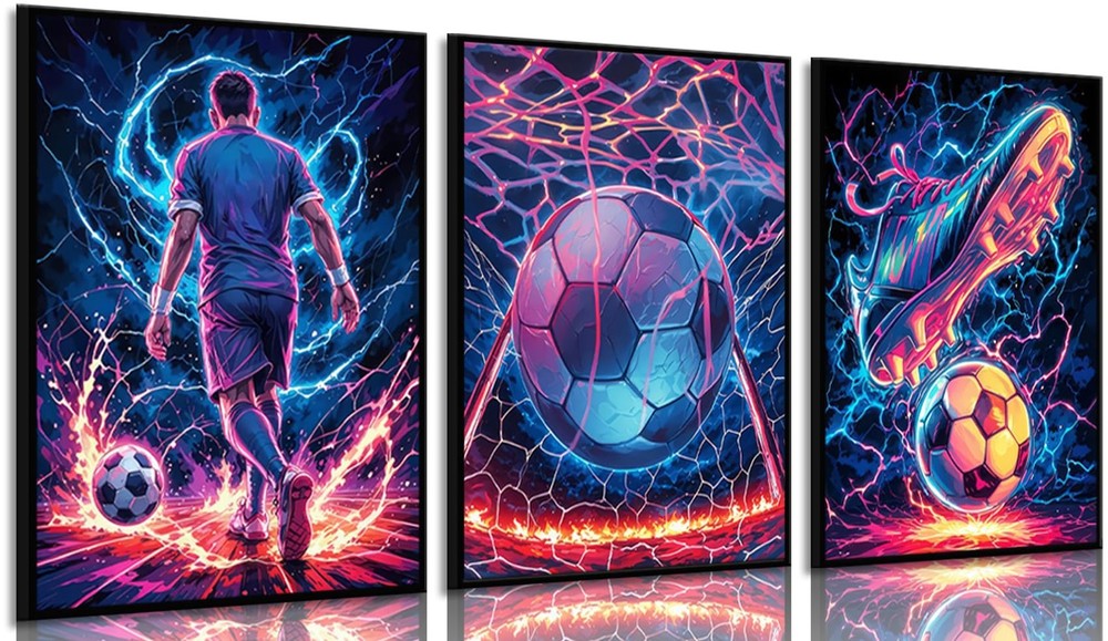 3Pcs Cool Soccer Wall Art Abstract Soccer Sneakers Posters Prints Paintings N…