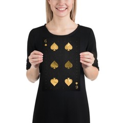 Six of Spades poker poster — Golden playing cards print, aesthetic wall art