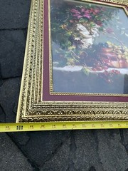 Di Giacomo Signed Gold Gilded Framed Art Print Angle With Flowers 30.5×24.5”