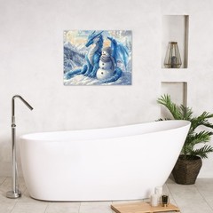 Winter Forest Blue Christmas Snowman Canvas Wall Art for Bathroom Living Room-