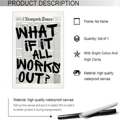 Retro Black And White Newspaper Poster What If It All Works Out Canvas Wall Art