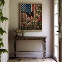 Patriotic Butterfly Wall Art, Vintage Americana Floral Print, 4th of July Decor