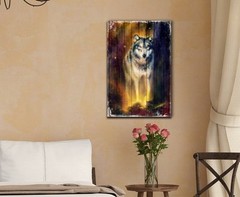 wall26 – Wolf Canvas Wall Art – Wolf on Wooden Style Background – 12×18 inches