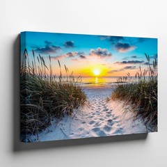 Sunset Beach Path Canvas Wall Art Coastal Ocean Landscape Nature Print Decor