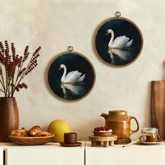 Vintage Swan Wall Art, Retro Animal Linen Matte Finish Print,Farmhouse Swans …