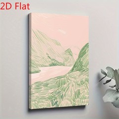 Soft Green Mountain Line Sketch Canvas Art, Minimal Pink Bedroom Landscape Decor