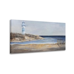 Yuaxker Ocean Wall Art Blue and Gold Modern Wall Decor Ocean Beach and Beacon…