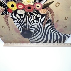 Zebra Canvas Wall Art 18×18” Floral Crown Animal Flowers Black and White Gold