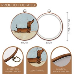 Vintage Dachshund Dog Wall Art Decor, Retro Wiener Dog Canvas Print Round Wal…