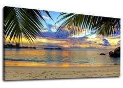 Ocean Beach Wall Art 24″ X 48″ Tropical Palm Tree Canvas Decor – Coastal