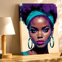 Wall Art African American Woman Portrait Canvas Print Purple Afro Modern Decor