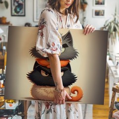 Funny angry cartoon cats stack canvas wall art cute animal print home decor