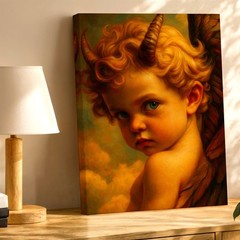 Wall Art Dark Angel Baby Devil Horns Winged Child Fantasy Portrait Canvas Print
