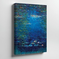 Impressionist Style Canvas Wall Art Blue Water Lilies Pond Landscape Painting