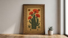 Vintage Southwest Cactus Flower Poster Boho Desert Saguaro Art Western Decor Pri