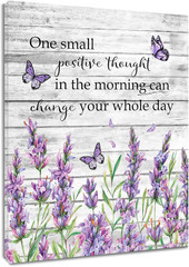 Inspirational Quotes and Purple Butterfly Canvas Wall Art Lavender Floral with G