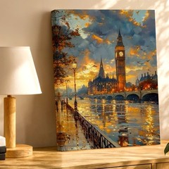 Wall Art London Clock Tower River Sunset Cityscape Canvas Print Home Decor Room