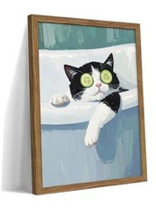 Tuxedo Cat Canvas Wall Art, Bathroom Pictures Wall 10″L x 8″W Cow Cat Framed