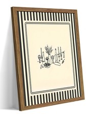 Framed Vintage Striped Kitchen Wall Art, 10″L x 8″W, Dining Table and Food