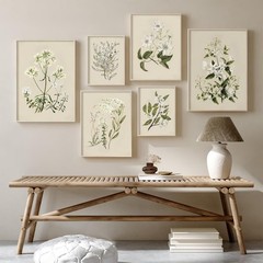 Vintage Botanical Wall Art Set of 6 Neutral Floral Canvas Wall Decor Wildflower