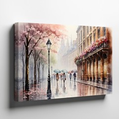 Romantic Rainy Day Street Scene Canvas Wall Art Urban Landscape Print Decor
