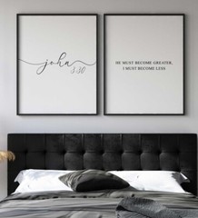 John 3:30, Bible Verse Quote, Set of 2 Poster Prints, Home Wall Art Décor
