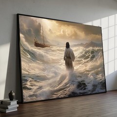 Christian Jesus Walking on Water Wall Art Canvas Poster Faith Art