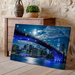 Wall Art Stunning Nighttime Cityscape Featuring A Grand Bridge Illuminated In