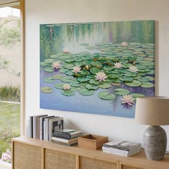 Water Lilies Canvas Wall Art Green Lily Pad Floral Pond Nature Print Decor