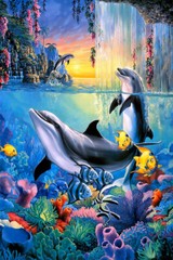 Dolphin Waterfall Animal Artwork Painting Wall Art Home Decor – POSTER 20×30