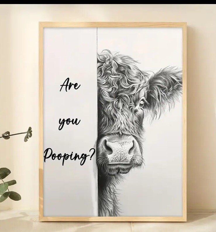 12″x16″ Cow «Are You Poopin» Farm Cows Funny Bathroom Canvas Poster *No Frame*