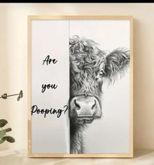 12″x16″ Cow «Are You Poopin» Farm Cows Funny Bathroom Canvas Poster *No Frame*