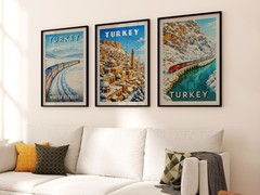 Winter Mardin, Turkey poster – Vintage Travel Print. Snowy Mardin Cityscape art