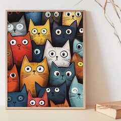 Cat Canvas Wall Art LOTS OF COLORFUL CATS Whimsical 12 x 16 795