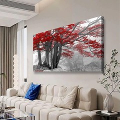 Red Tree of Life Canvas Wall Art Bedroom Wall Decor Living Room,Forest Wall A…