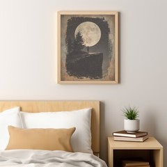 STARGAZER MOON GIRL Wall Art Print, Retro Celestial Full Moon Astronomy Poster