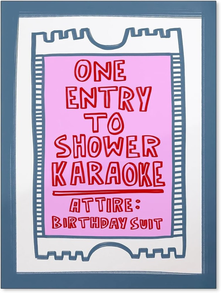 Funny Bathroom Canvas Wall Art Pink Blue Retro Shower Karaoke Decor