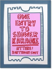 Funny Bathroom Canvas Wall Art Pink Blue Retro Shower Karaoke Decor