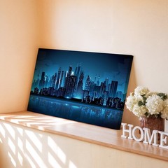 Modern Blue Cityscape Skyline Canvas Wall Art Urban Night Scene Digital Print