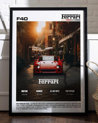 Ferrari F40 Supercar Poster – Vintage Sports Car Print Wall Art Decor Home Gifts