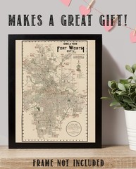 1928 Greater Fort Worth Texas City Map Vintage Tarrant County Wall Art