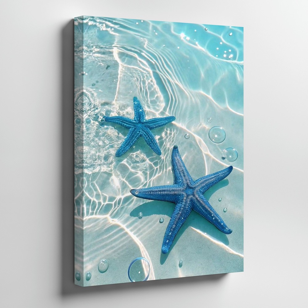 Blue Starfish Canvas Wall Art Ocean Sea Life Beach Decor Underwater Print